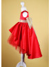 Red Satin Tulle High Low Flower Girl Dress